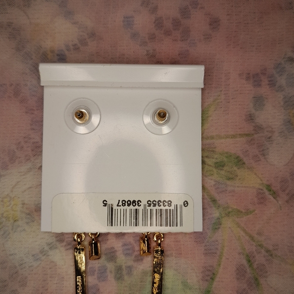 NWT Vintage 90s Napier Gold Tone & Rhinestone Dangly Sparkly Drop Earrings - Picture 9 of 9